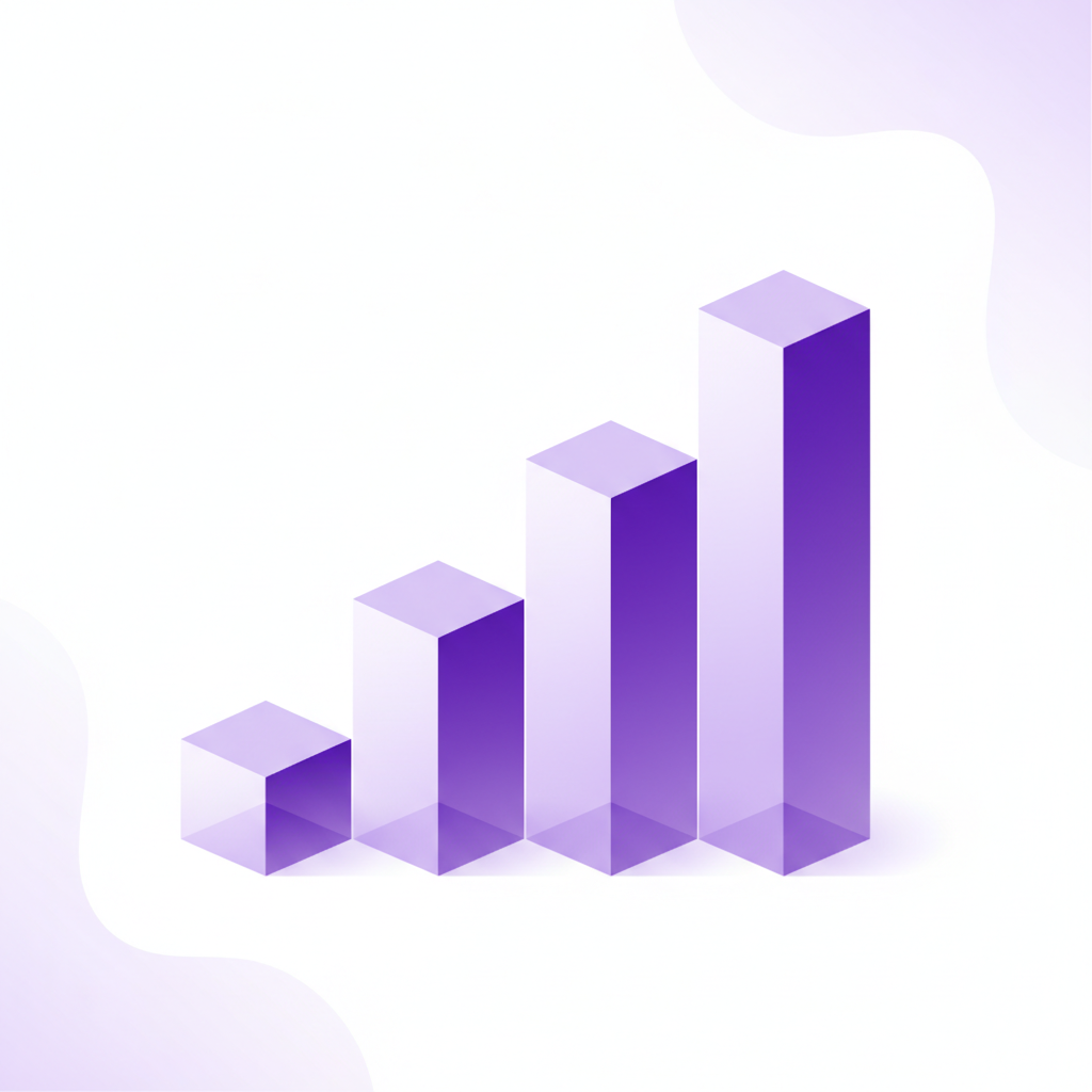Ascending geometric shapes in purple and lavender gradients, representing business growth and bottom line improvement from profile-based matching.